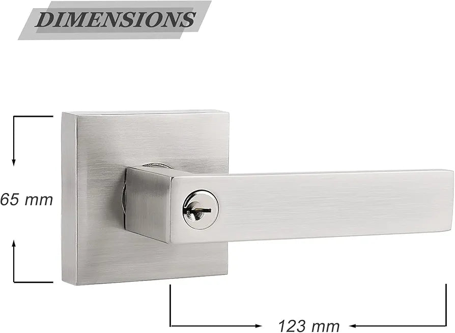 Probrico 1 Pack Entry Door Lever with Key Not Keyed Alike , Satin Nickel Exterior Door Handle, Stainless Steel Exterior Flat Reversible Door Handle, Security Front Door Lock Set