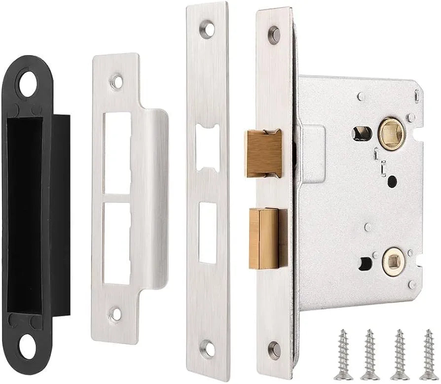 Probrico Bedroom Mortice Sashlock 65mm, Internal Door Latch for Bathroom, Brushed Nickel Privacy Mortice Lock, 1 Pack