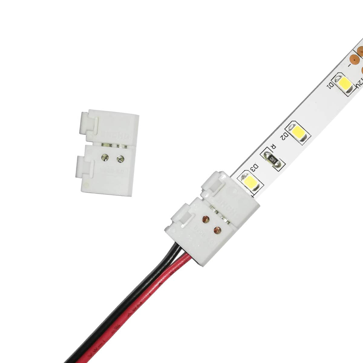 3528 2835 2 Pin 8mm LED Strip Connector - DIY Strip to Wire Quick Solderless Connection for 12v 24v Single Color Led Strip Lights Pack of 10