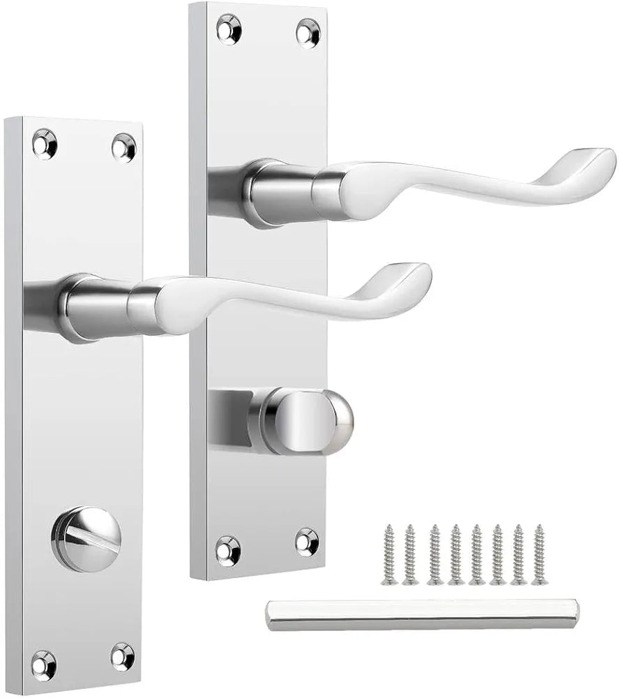 Probrico 1 Pack Chrome Door Handle with Lock, Privacy Bedroom Door Lock, Internal Bathroom Door Handle Lock No Latch