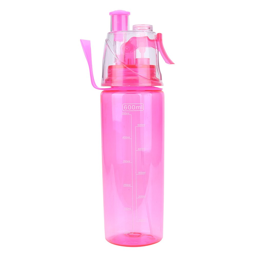 Spray Mist Water Bottle Squeeze Cup, 600ml Pink Squirt Water Bottle Pink Blue Green Black Portable Plastic Leak Proof Sport Spray Water replacement for Drinking Cycling Cam Climbing