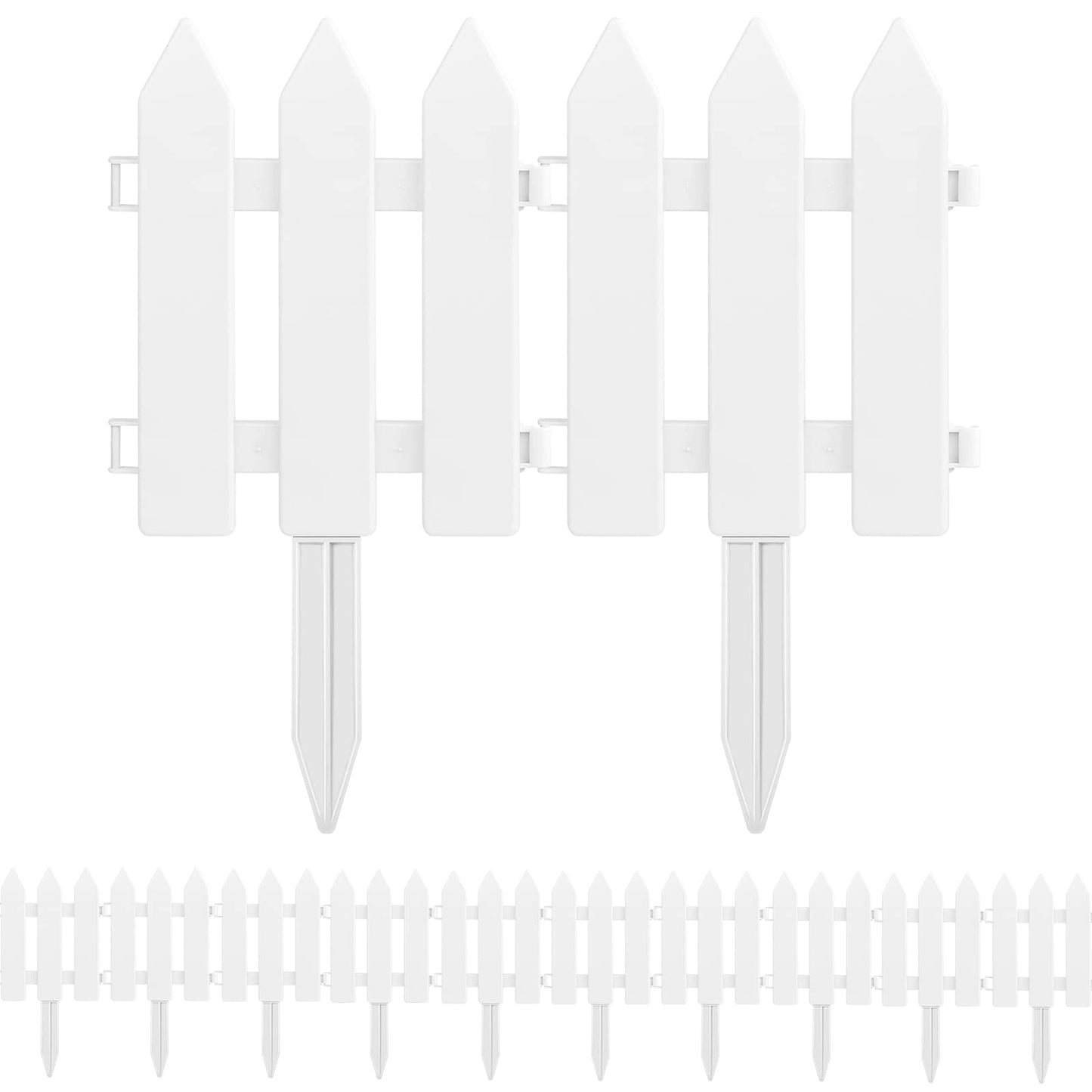 PLULON 12 Pieces Garden Fence with 12 Pieces Fence Insert White Plastic Fence Garden Picket Fence Edgings Lawn Flowerbeds Plant Borders Decorative Garden Yard