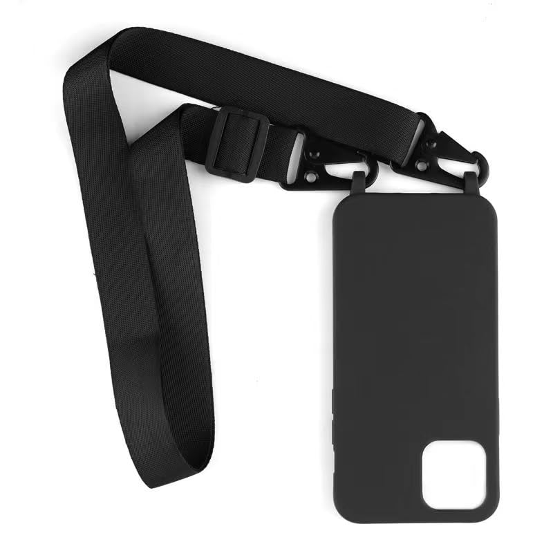 Phone Case Compatible with iPhone 15 Pro Max Crossbody Case Silicone Soft Matte,Cover TPU Shell Adjustable Neck Cord Strap Stylish Shockproof Case,Lanyard Case-Black