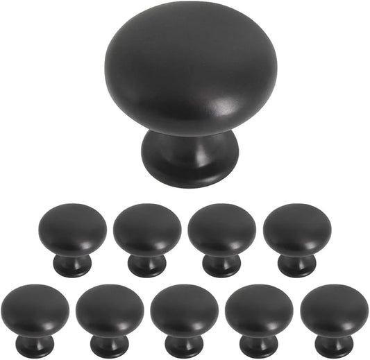 Probrico 10 Pieces Solid Cabinet Door Knob Dresser Handle Mushroom Wardrobe Pull Diameter 30mm Black