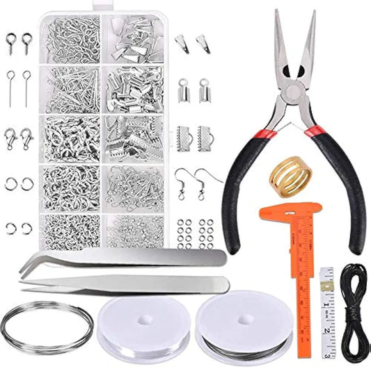 Jewellery Making Kit Pliers Silver Beads Wire Starter Tool Home DIY