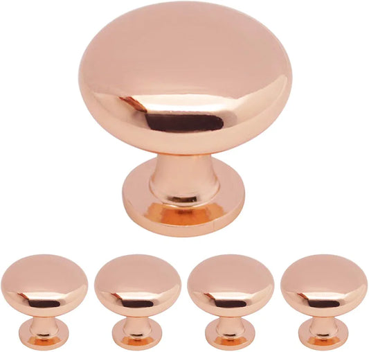 Probrico 5 Pack Solid Copper Cabinet Door Knob Furniture Drawer Handle Mushroom Kitchen Cupboard Pull Diameter 30mm Polished Rose Gold