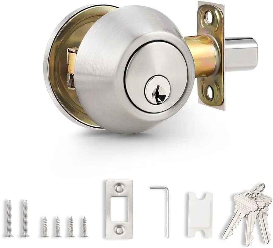 Probrico Deadbolt Lock Set, Brushed Nickel Door Lock, Single Cylinder Deadbolt Lock, Deadbolt Lock with Key, 1 Pack