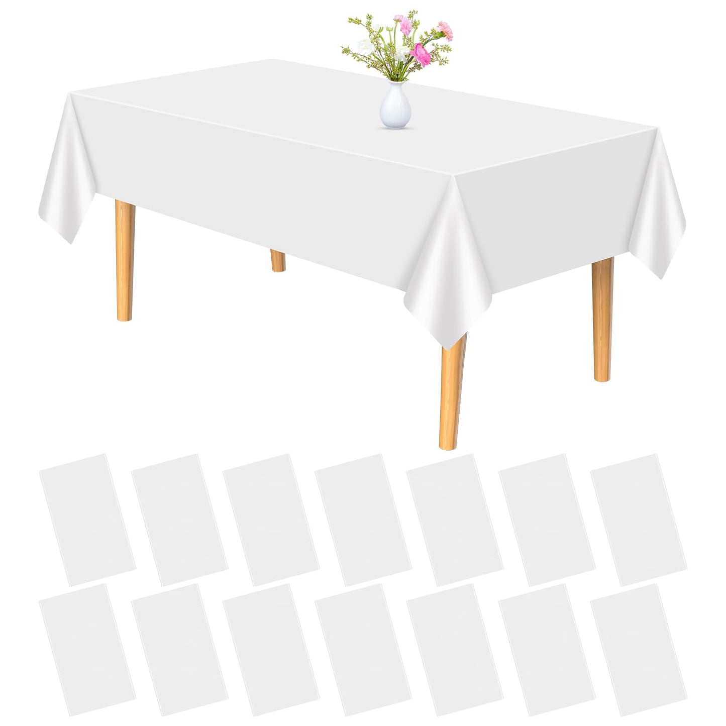 PLULON 15Pcs White Tablecloth Plastic Table Cover 137 x 274cm Rectangle Table Cloth