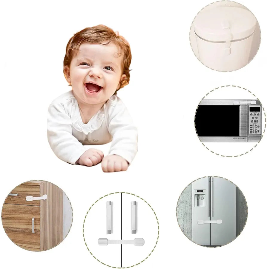 Cupboard Locks for Children, Child Safety Cupboard Door Strap Locks, Adjustable Child Locks Self-Adhesive, Baby Proofing Safety Guards Kit, for Kitchen Cupboards, Easy to Install Lock 12 pcs, White