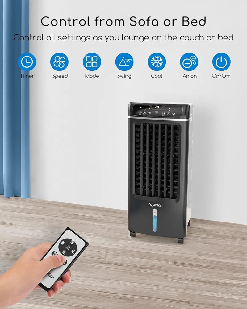 Mobile Air Conditioner, Air Cooler with Air Purifying Function, 4-in-1 Humidifying Fan With Remote Control, 500m h, 65w, Oscillation, 1-7h Timer