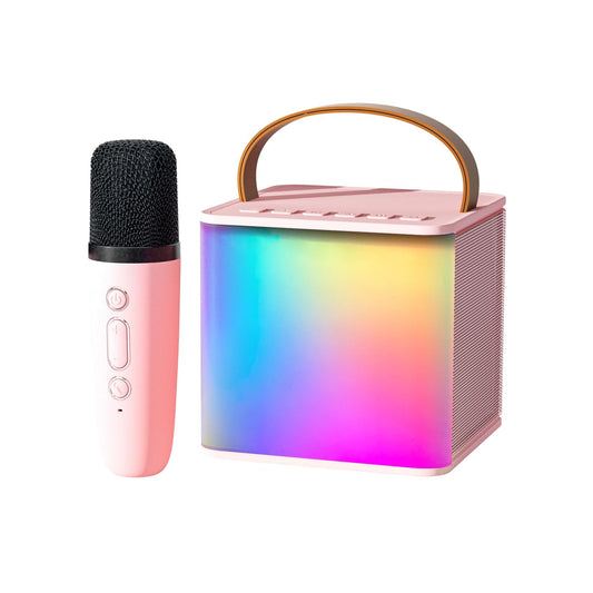 Wowstar Karaoke Machine 1 Wireless Microphones for Kids Adult, Portable Bluetooth Karaoke Machine Speaker With Voice Changing Effects LED Light for Home Karaoke Birthday Party Pink Rainbow