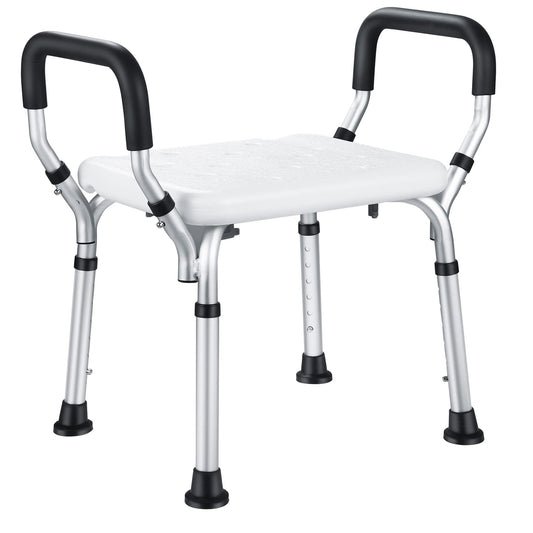 NArra Shower Stool, Height Adjustable Shower Chair with Detachable Armrests, Perching Stool Load up to 150kg with Non-Slip Foot Pads, Bath Chair Bathroom Aid for Seniors, Pregnant Women, Disabled