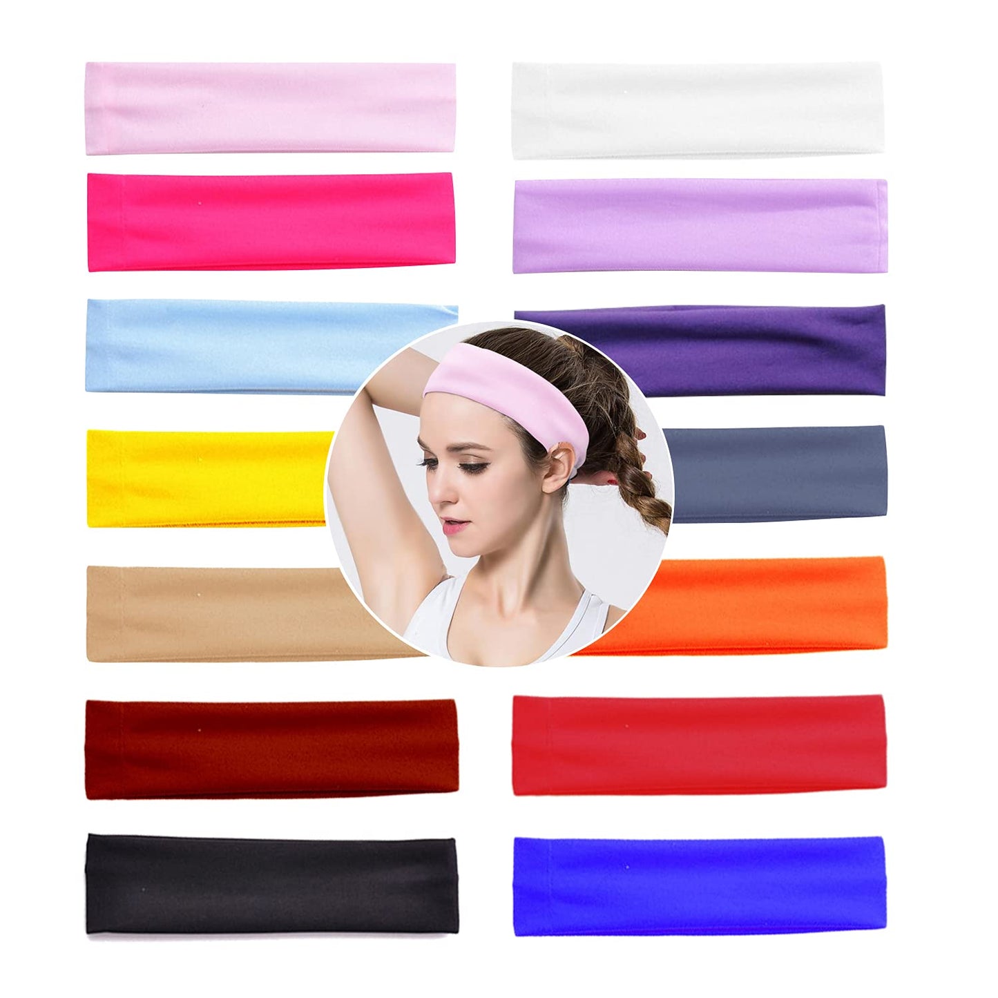 14 PCS Yoga Cotton Headbands Elastic Stretch Sweatband Hairband Mixed Colors Ballet Head Band