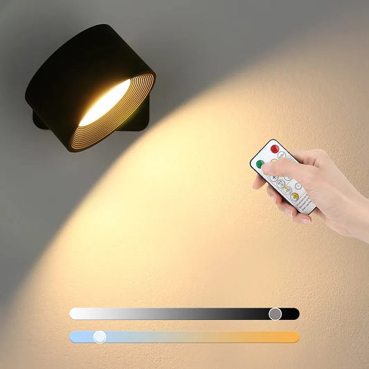 Lightess LED Wall Light Battery Powered Indoor Wall Lights Rechargeable Wall Sconce, Dimmable LED Wall Lamp 360 Rotation, Touch Control Remote Wall Spotlight 3 Color Modes for Bedroom Energy Class E