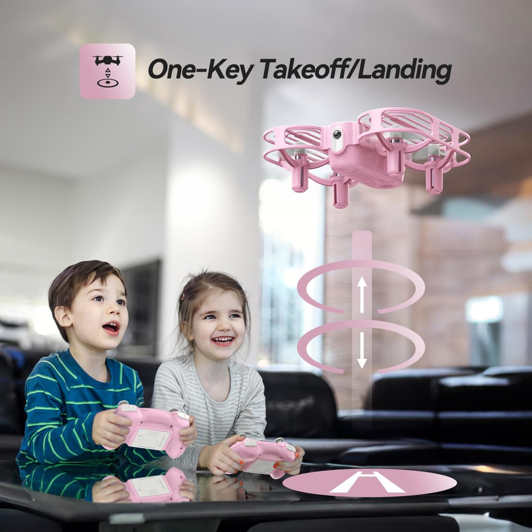 DEERC D11 Mini Drone for Kids, LED RC Quadcopter for Beginners, Throw to Go, Circle Fly, 3D Flip, 3 Speeds, One Key Takeoff, Gifts Toys Boys Girls-3 Batteries, Pink