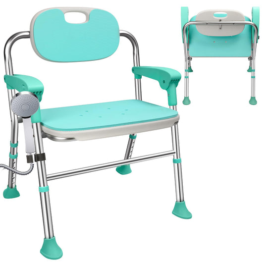 Folding Shower Chair 5-Level Adjustable,Non-Slip Feet Shower Seat,Foldable Shower Chair for Inside Shower - Bath Chair and Medical Grade Shower Seat