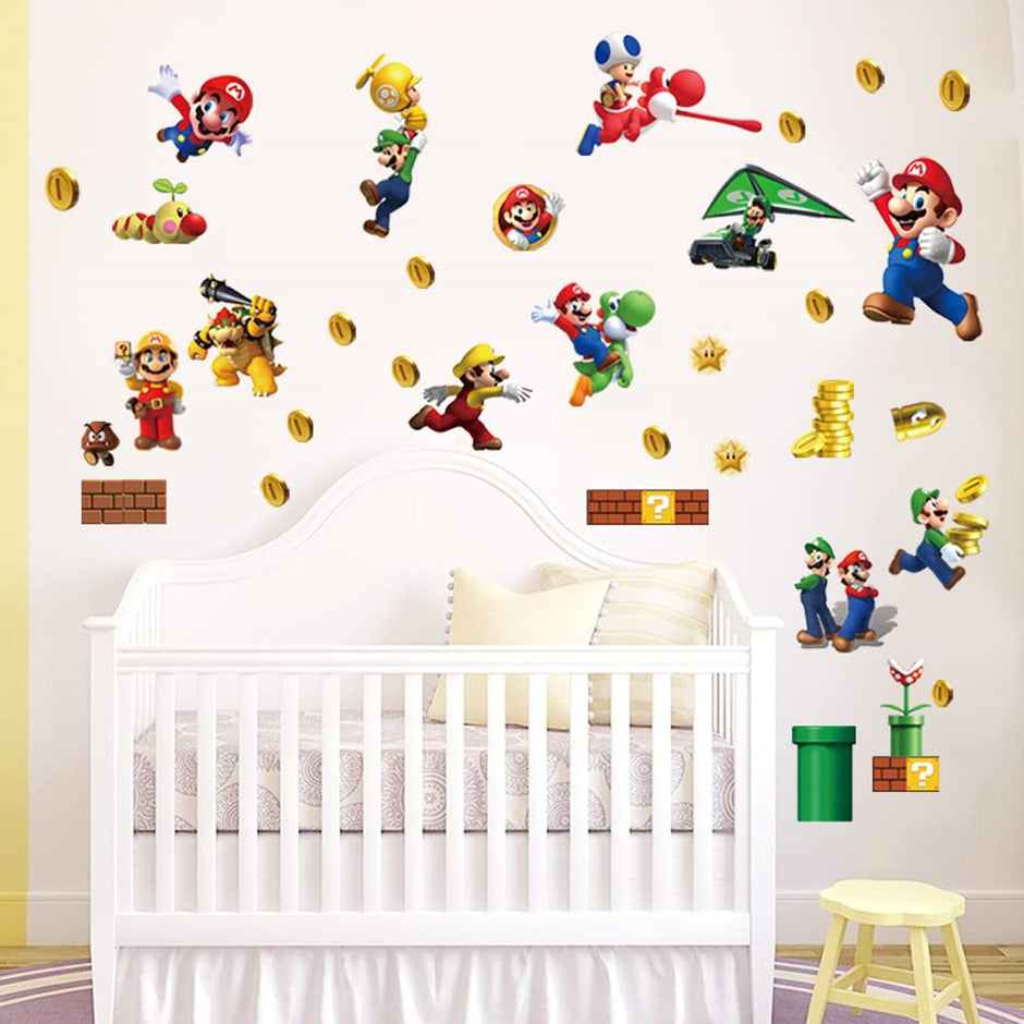 Super Mario Wall Decals DIY Build Scene Wall Stickers Kids Bedrooms Living Room Wall Decor Waterproof