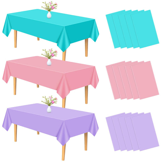 PLULON 14Pcs Tablecloth Plastic Pink Purple Blue Table Cover 54 x 108 Inch Rectangle Table Cloth for Picnic Birthday Baby Shower Wedding Party Home Kitchen Dining Table