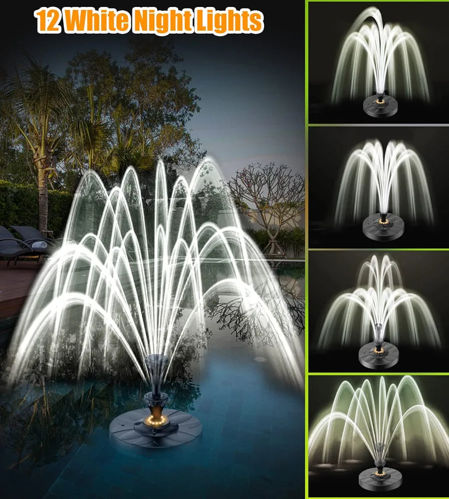 SZMP Pond Fountain 2024 Upgraded with 12 LED Lights, 6W Floating Pool Fountain with 2 Tier Modes, Waterfall Fountain for Above Ground Pool, Small Pond, Garden, Outdoor-32.8ft Power Cord Adapter