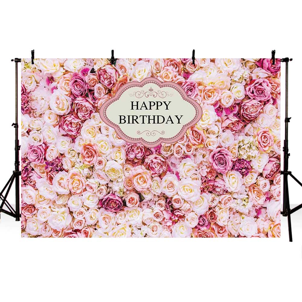 AIBIIN 7x5ft Pink Rose Flower Wall Photography Backdrop Girl Birthday Portrait Background Banner Princess Family Garden Party Decoration Cake Smash Banner Photo Studio Booth Props Supplies