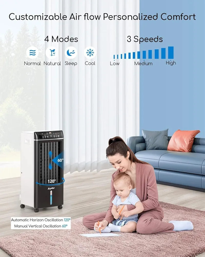 Mobile Air Conditioner, Air Cooler with Air Purifying Function, 4-in-1 Humidifying Fan With Remote Control, 500m h, 65w, Oscillation, 1-7h Timer