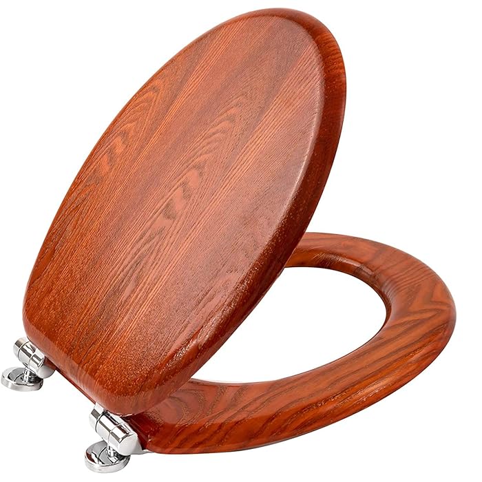 Angel Shield Antibacterial Wooden Soft Close Toilet Seat with Quick Release Adjustable Hinges Toilet Seat Easy Clean and Assembly for Bathroom Aoki Brown