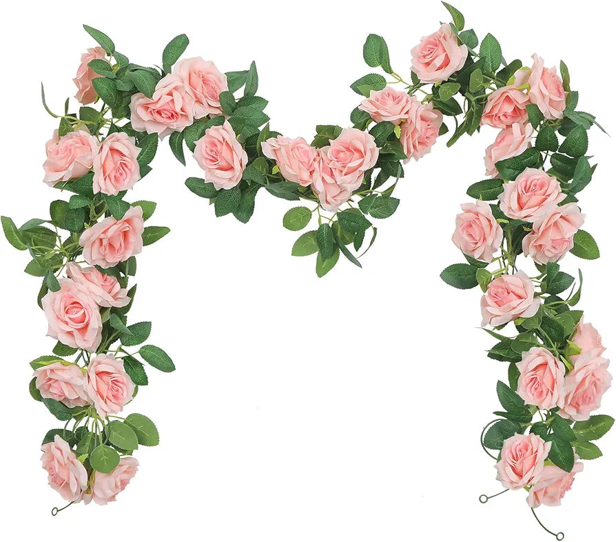 SHACOS 3Pcs 19.6 FT Artficial Flower Garland Artificial Rose Vine Garland Decorations Rose Garland Artificial Flowers Hanging Garland for Wedding Home Garden Party Outdoor Indoor, Pink or Blue