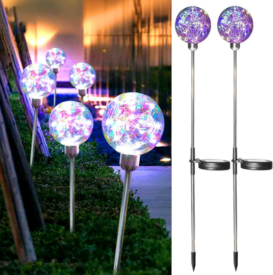 Acxilexy 2 Pack Solar Ball Lights, 20 LEDs Solar Garden Light, Waterproof Fairy Globe Light, Auto ON Off Landscape Stake Lights, 8 Modes Globe Stake Lights for Pathway Flower Fence Lawn Patio