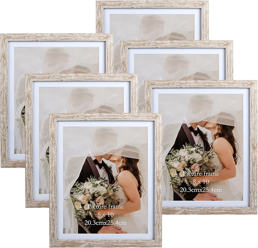 EXYGLO Rustic 10x8 Photo Frames with Mount set of 6, Display Pictures 10x8 with Mount or 11x9 without Mount, Nature 10x8 Picture Frame for Wall Tabletop Decoration