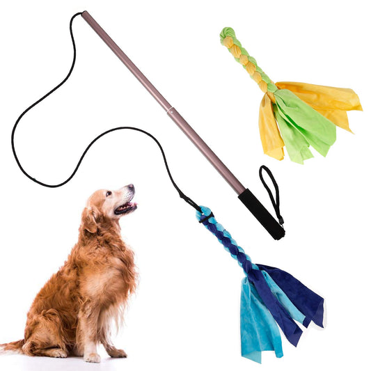 Auidy 6TXD Pole Dogs,Interactive Dog Toys Retractable Dog Toy Stick with 2 Tease Chew Toys Rope for Chewing,Training Exercise