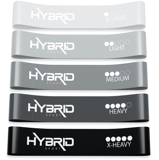 HYBRID Resistance Bands Set of 5 PREMIUM Skin Friendly 5 Strength Levels Loop Exercise Bands for Pilates, Training, Physio Therapy, Stretching, Home Gym Black