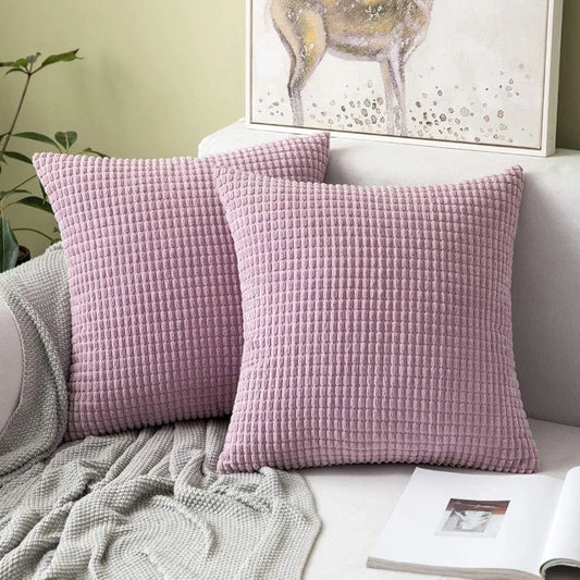 MIULEE Set of 2 Decorative Corduroy Cushion Covers 20x20 Inches, 50cm x 50cm Striped Solid Square Throw Pillow Cases for Sofa Couch Home Bedroom Pastel Violet