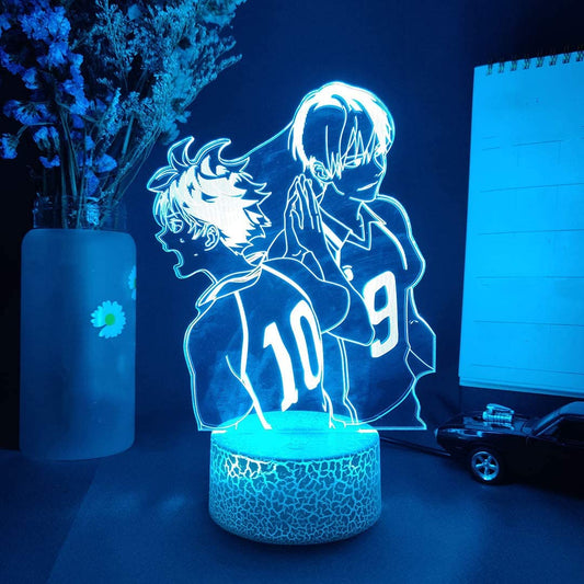 Night Light 3D Illusion Cartoon Anime Volleyball Boy Character Lamp with USB Led Lights with Touch Button Desk Lamp Home Bedroom Decoration for Kids