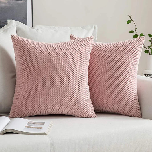 MIULEE Corduroy Cushion Cover Fabric Granule Throw Pillow Case Square Solid Home for Sofa Chair Couch Bedroom Decorative Pillowcases with Invisible Zipper 2 Pieces Pink 50x50cm 20x20 Inch