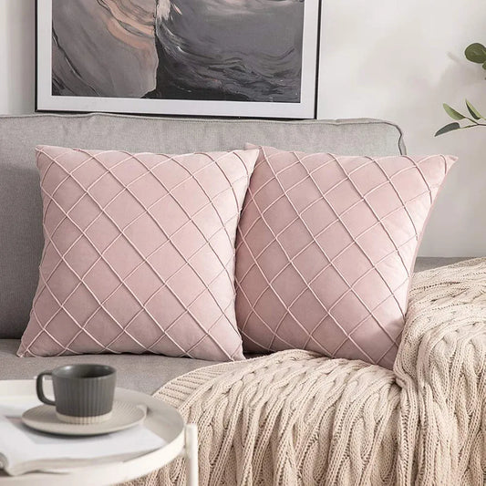 MIULEE Pack of 2 Velvet Cushion Covers Home Decoration with Square Pattern Throw Pillow Covers Super Soft Modern Smooth Washable for Living Room Bedroom Sofa Pink 45x45cm 18x18 Inch