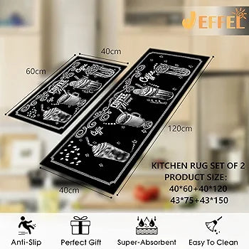 JEFFEL Kitchen Mat Sets Non slip Washable, Kitchen Rugs Runner Set of 2 Anti Fatigue Kitchen Floor Mat for Home Decoration Office Standing Desk D, 43x75 43x150cm