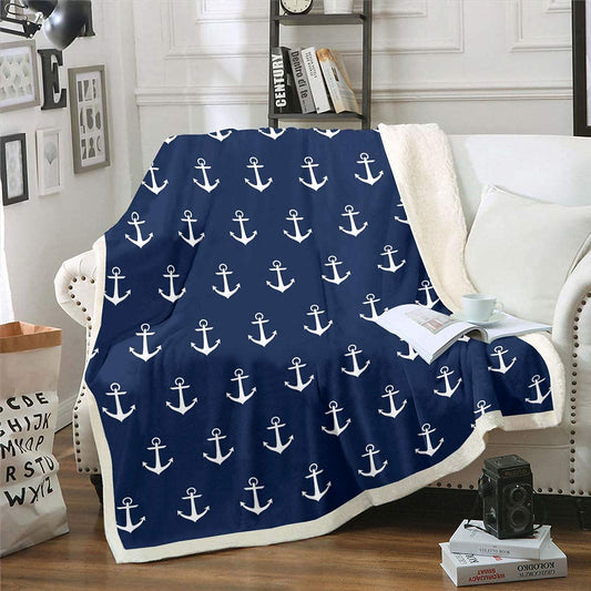 Ocean Nautical Plush Blanket Anchor Sherpa Blanket for Kids Adults Sea Adventure Surfing Fleece Throw Blanket Soft Luxury Fuzzy Blanket for Sofa Bed,Navy Blue,40x50 Inch