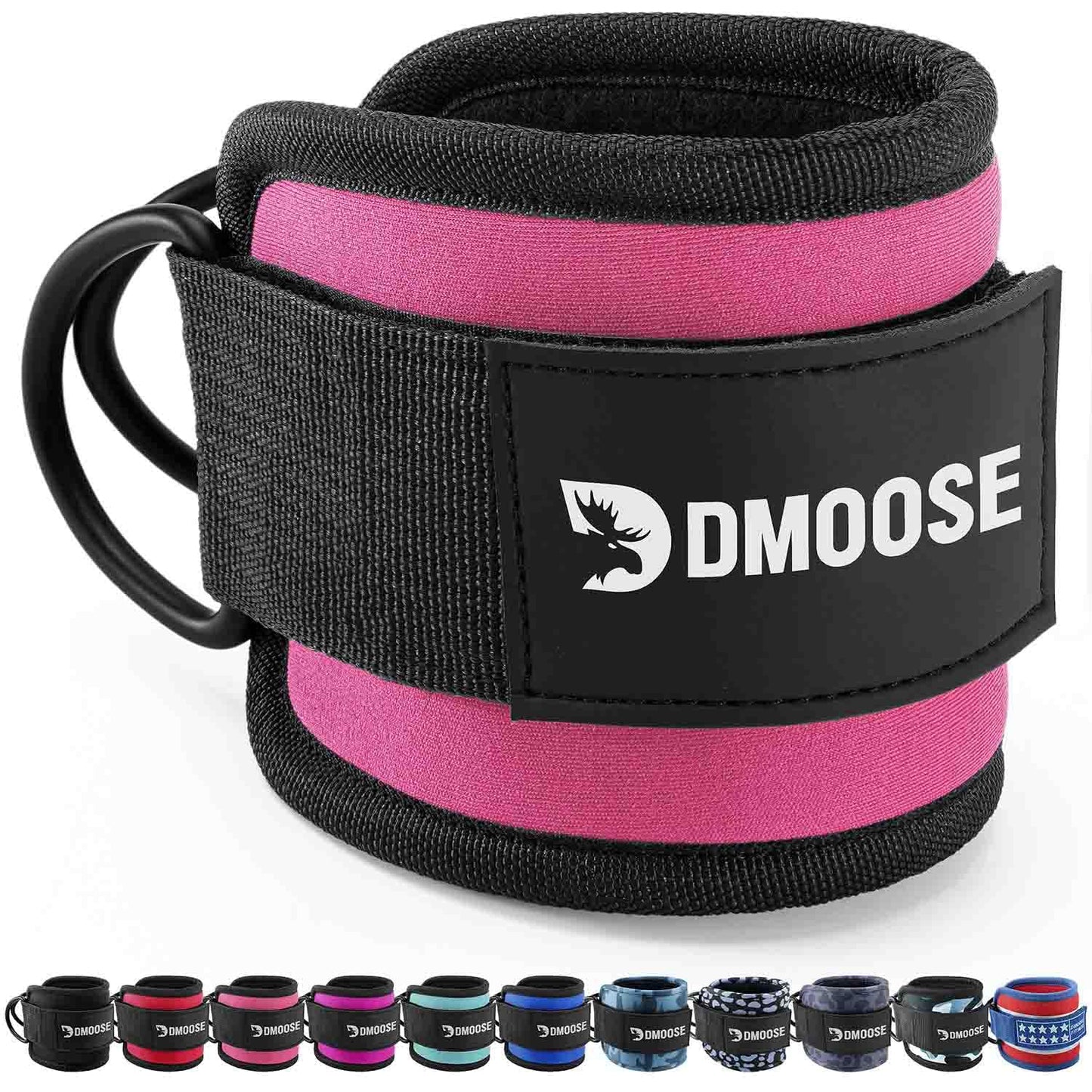 DMoose Ankle Straps for Cable Machine Attachments - Gym Ankle Cuff for Kickbacks, Glute Workouts, Leg Extensions, Curls, Booty Hip Abductors Exercise for Men and Women, Adjustable Neoprene Support PINK