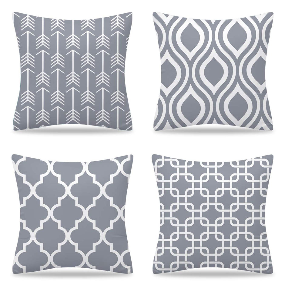 Grey Cushion Covers 45 x 45cm Throw Cushion Cover Furniture Decorative Soft Cushion Cover Set of 4 Square Single-Sided Printing