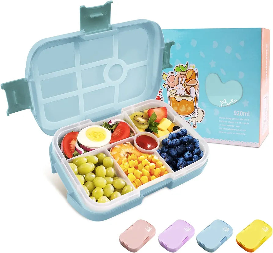 Homtibrm Bento Lunch Box, 920ML Kids Lunch Box with 6 Compartments Snack Salad Box Food Container for Childrens Girls Boys Adults Work School, Microwave Freezer Dishwasher Safe Various Colours