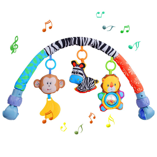 Baby Arch Pram Toys for Babies 0-6 Months Pushchair Pram Toys with Rattle Squeak Musical Sensory Hanging Crib Arch Mobile Toys Stroller Toys for Newborn Infant Boys Girls