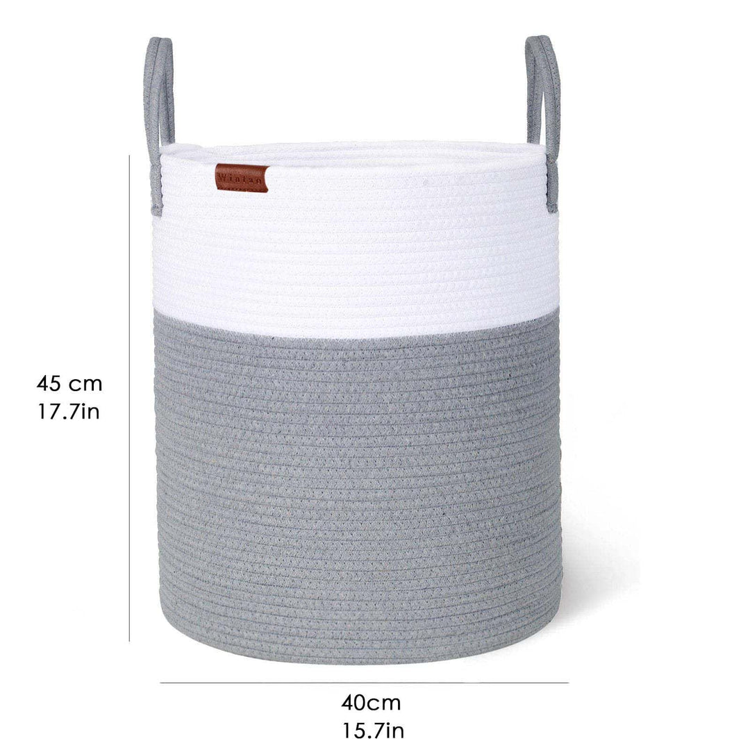 Wintao Storage Basket, Woven Baby Washing Basket Cotton Rope Laundry Hamper Toy Storage Grey Tall Large 40 x 45 cm