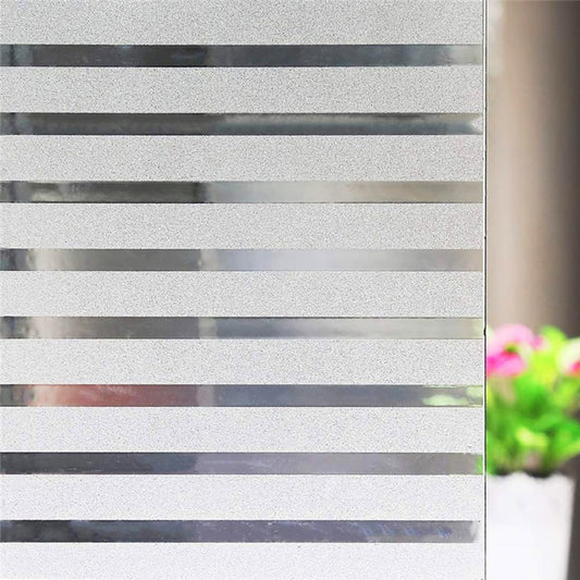 Window Films Non-adhesive Office Glass Film Static Cling Window Film Privacy White Stripe For All Kinds of Smooth Glass Surface Medium Stripe, 44.5x200 cm