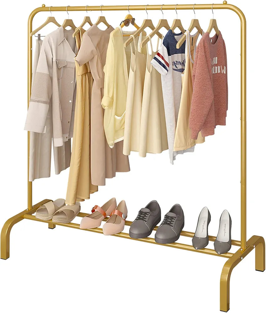 JIUYOTREE Clothing Garment Rack, 110 CM Metal Clothes Rail with Bottom Rack for Coats, Skirts, Shirts, Sweaters, Black or Gold