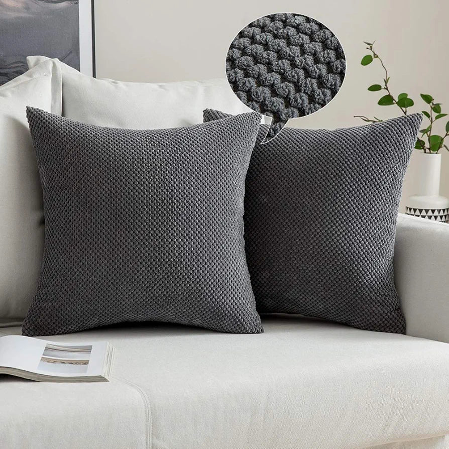 MIULEE Corduroy Cushion Cover Fabric Granule Throw Pillow Case Square Solid Home for Sofa Chair Couch Bedroom Decorative Pillowcases with Invisible Zipper 2 Pieces Dark Grey 45x45cm 18x18 Inch