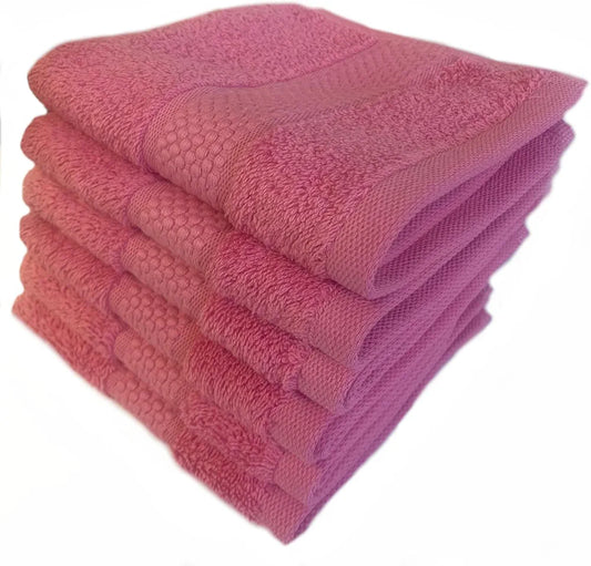 Sue Rossi Face Cloths Pack of 2 or 6, Organic Turkish Combed Cotton, 30cm x 30cm Wash Cloth Fingertip Flannel, Soft Absorbent, 600gsm Thick Bathroom Towels Set Pink, 6