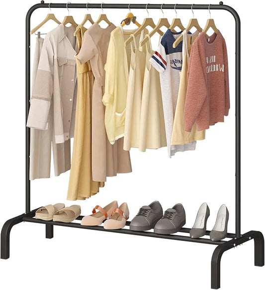 JIUYOTREE Clothing Garment Rack, 110 CM Metal Clothes Rail with Bottom Rack for Coats, Skirts, Shirts, Sweaters, Black or Gold