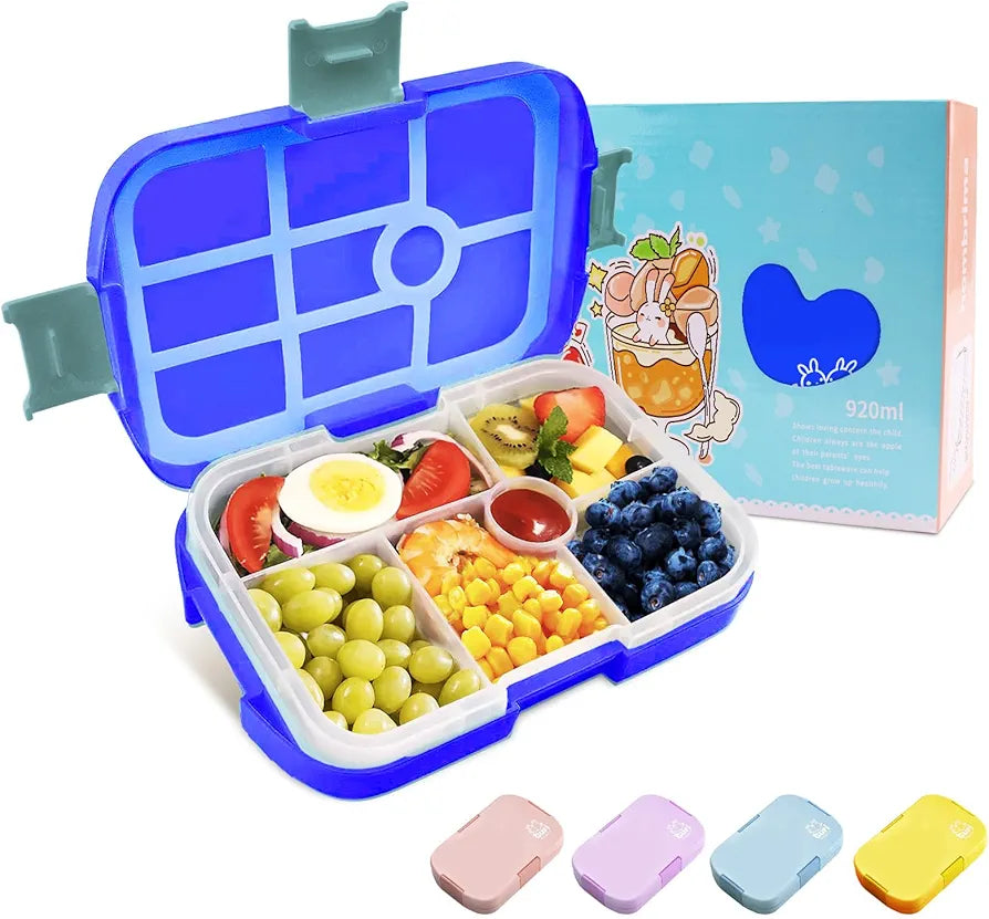 Homtibrm Bento Lunch Box, 920ML Kids Lunch Box with 6 Compartments Snack Salad Box Food Container for Childrens Girls Boys Adults Work School, Microwave Freezer Dishwasher Safe Various Colours