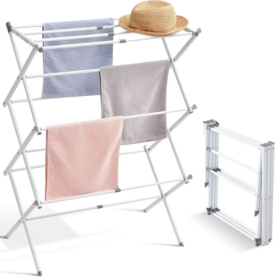 APEXCHASER Clothes Airer, 3-Tier Clothes Drying Rack, Indoor Foldable Laundry Drying Washing Line, Collapsible White