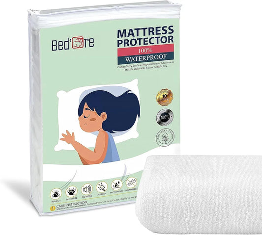 Bed Ore Waterproof Single Mattress Protector 100 Cotton Terry Top - Fitted Mattress Cover - Waterproof Mattress Protector Single Bed - Super Absorbent - Machine Washable Various Sizes